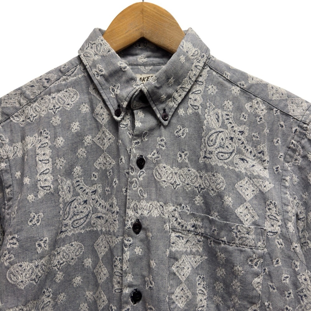 Naked & Famous Mens Sz Medium Light Blue Denim Bandana Paisley Button Down Shirt